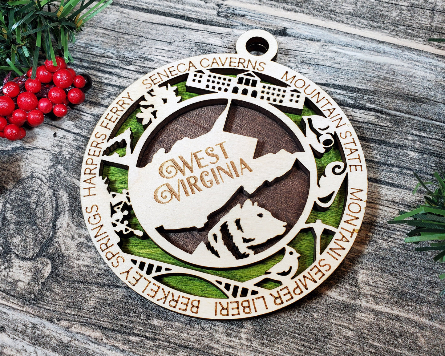West Virginia Ornament – Handcrafted State Wood Decor for Christmas