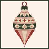 Yuletide Jewel printed Christmas barn quilt pattern featuring a geometric vintage ornament design in evergreen, cream, dusty blush and rich red for DIY painted barn quilts, Christmas wood signs, farmhouse holiday decor and handmade seasonal projects.
