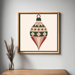 Yuletide Jewel printed Christmas barn quilt pattern featuring a geometric vintage ornament design in evergreen, cream, dusty blush and rich red for DIY painted barn quilts, Christmas wood signs, farmhouse holiday decor and handmade seasonal projects.
