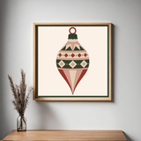Yuletide Jewel Christmas ornament barn quilt pattern featuring a geometric vintage holiday ornament in evergreen, cream, dusty blush and rich red. Printable DIY barn quilt design for painted wood signs, farmhouse Christmas decor, holiday wall art, porch decorations and handmade Christmas projects.
