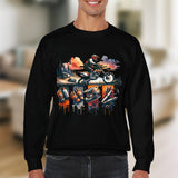 Men's Graphic Sweatshirt, Motorcycle Print, Urban Style Clothing, Casual Black Pullover, Unique Art Design Sweatshirt