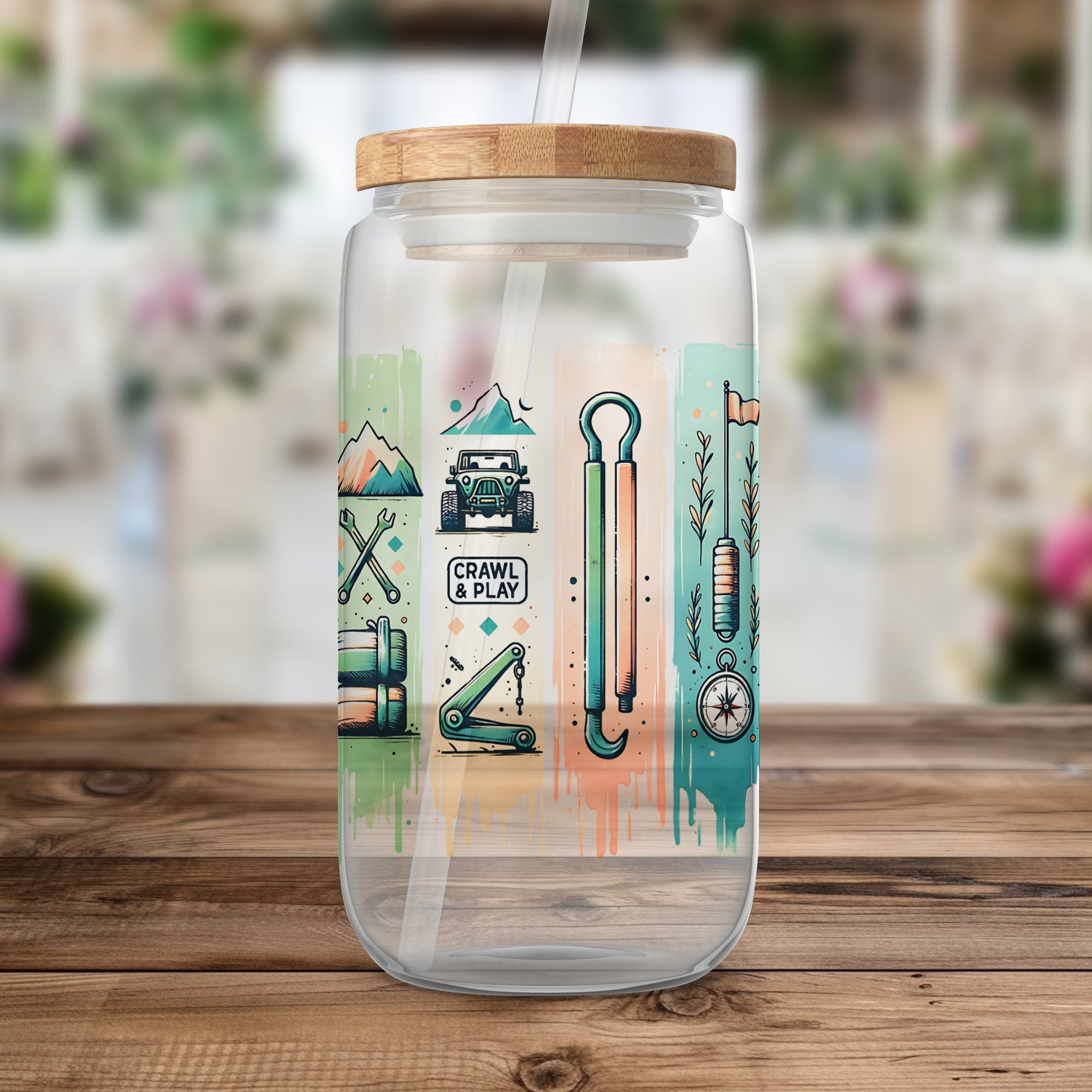 Colorful Adventure Camping Themed Water Bottle, Insulated, Travel Jar, Eco-Friendly, Unique Gift Idea