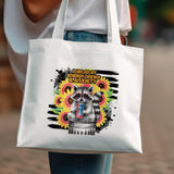 Cute Raccoon Energy Drink Graphic Tote Bag, Colorful Artistic Urban Style Bag, Eco-Friendly Reusable Canvas Tote