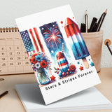 Patriotic Greeting Card, 4th of July Fireworks, Rocket, American Flag Design, Independence Day Card, Handmade Stationery, Unique Festive