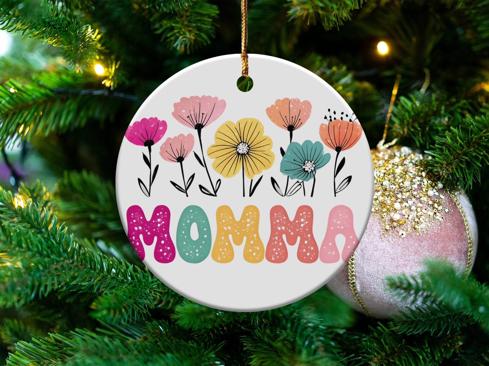 Floral Momma Christmas Ornament, Colorful Holiday Tree Decoration, Festive Seasonal Decor Gift for Mothers