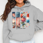 Let Freedom Ring Sweatshirt, Patriotic Hoodie, Floral American Flag, Fireworks Graphic Pullover, Independence Day Apparel