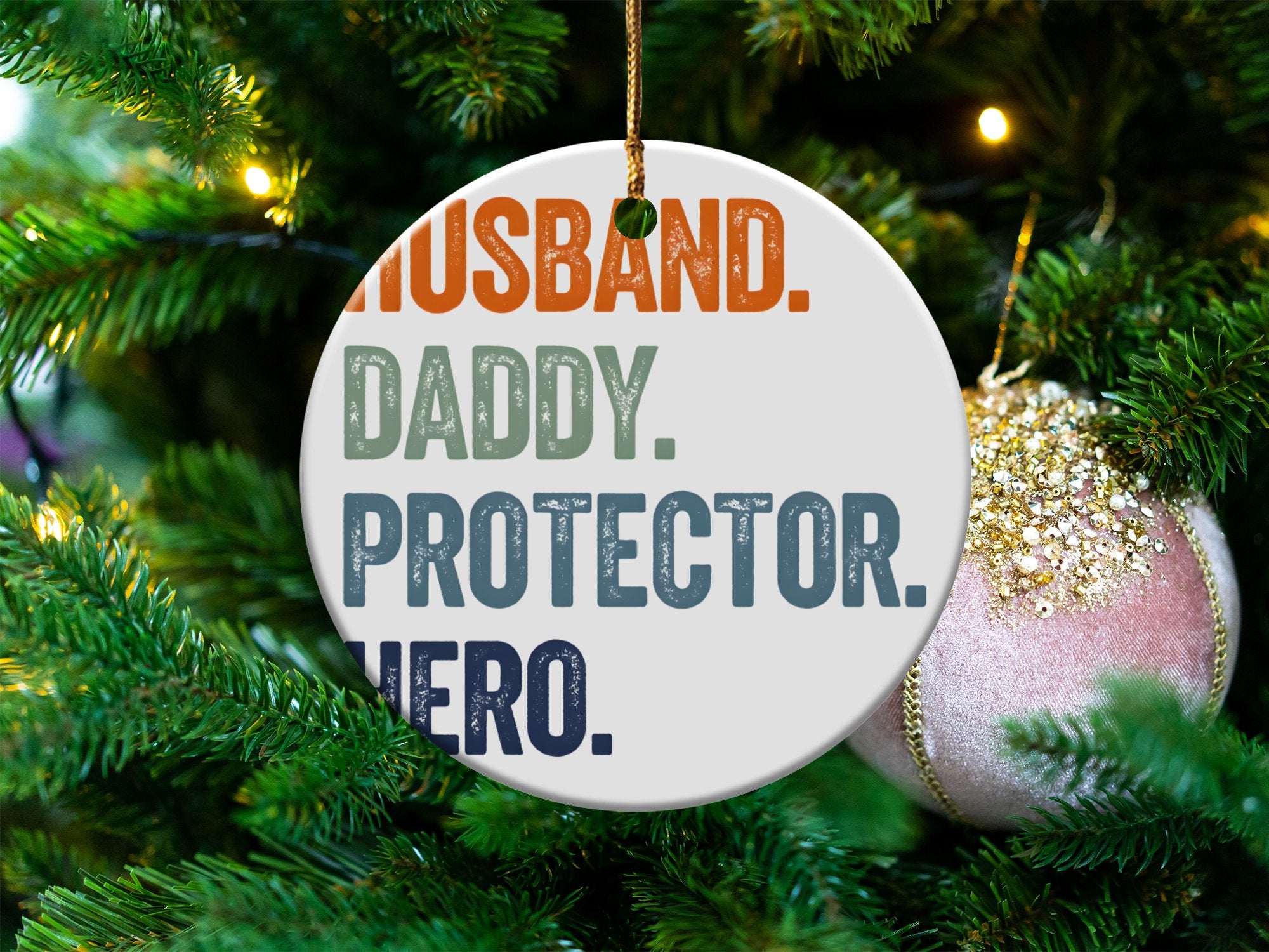 Husband Daddy Protector Hero Christmas Ornament, Holiday Tree Decoration, Gift for Dad, Festive Family Keepsake, Unique Holiday Decor