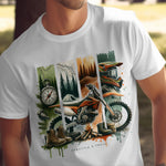 Vintage Motorcycle Adventure T-Shirt, Outdoor Wilderness Graphic Tee, Men's Casual Clothing