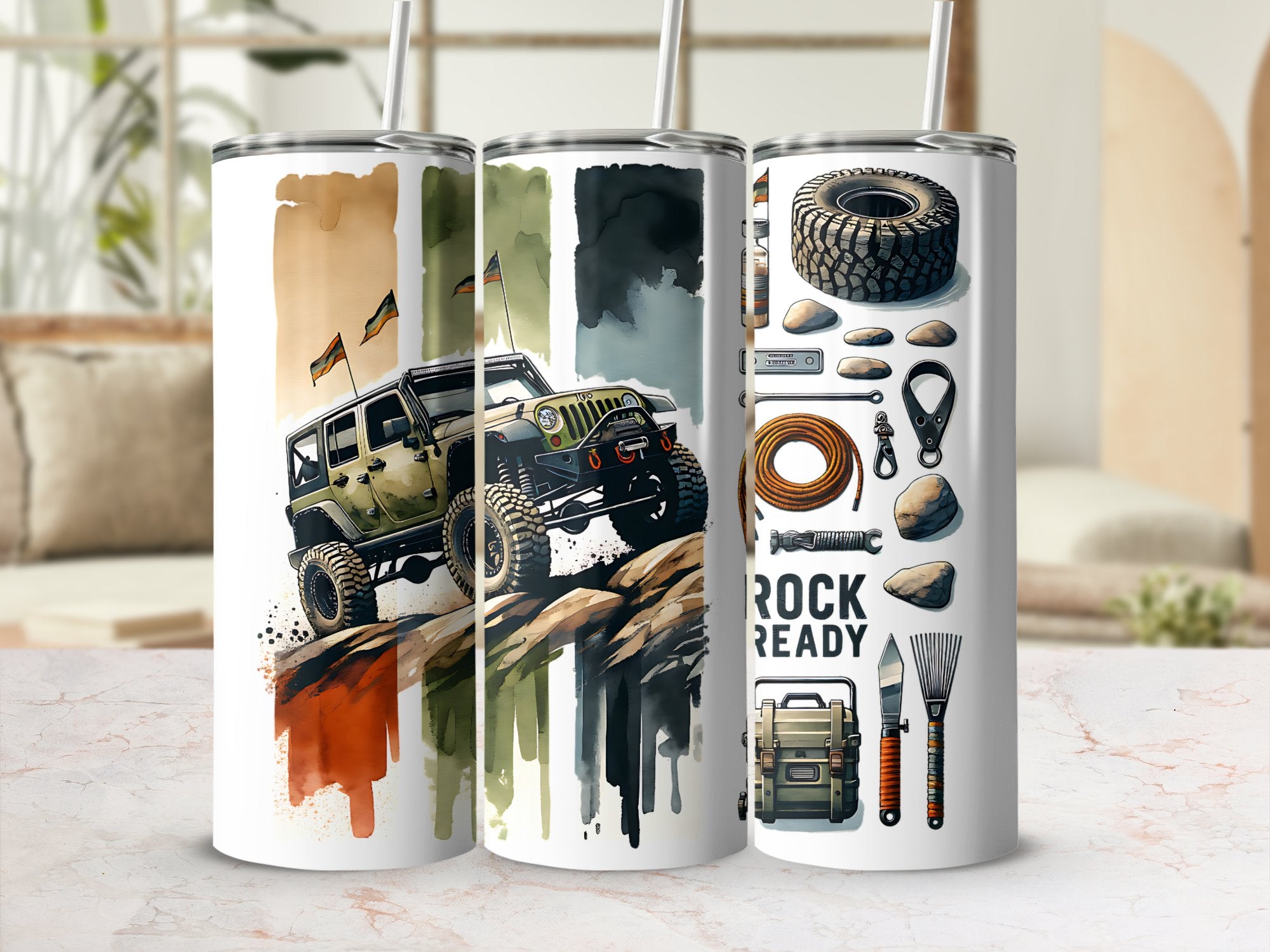 Off-Road Adventure Tumbler, Jeep and Outdoor Gear Design, Insulated Travel Mug, Unique Gift for Jeep Lovers
