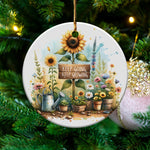 Inspirational Sunflower Ceramic Christmas Ornament, Floral Tree Decoration with Motivational Quote, Festive Holiday Decor