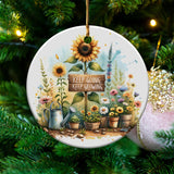 Inspirational Sunflower Ceramic Christmas Ornament, Floral Tree Decoration with Motivational Quote, Festive Holiday Decor