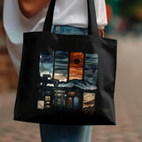 Artistic Canvas Tote Bag, Vintage Bookshelf Print, Durable Literary Shopper, Unique Gift for Readers