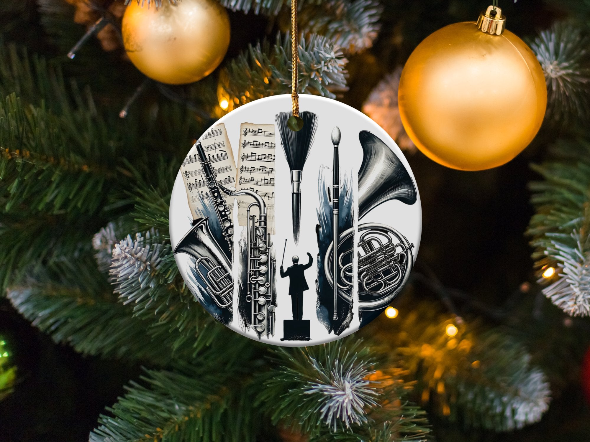 Musical Instrument Themed Christmas Ornament, Black and White Tree Decoration, Festive Holiday Decor, Unique Gift for Musicians