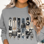 Vintage Music Equipment Sweatshirt, Graphic Tee, Retro Guitars, Vinyl Records, Audio Mixer, Urban Style Clothing