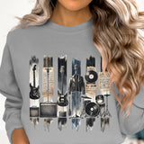 Vintage Music Equipment Sweatshirt, Graphic Tee, Retro Guitars, Vinyl Records, Audio Mixer, Urban Style Clothing