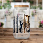 Decorative Glass Water Bottle with Music and City Skyline Illustration, Unique Gift Idea