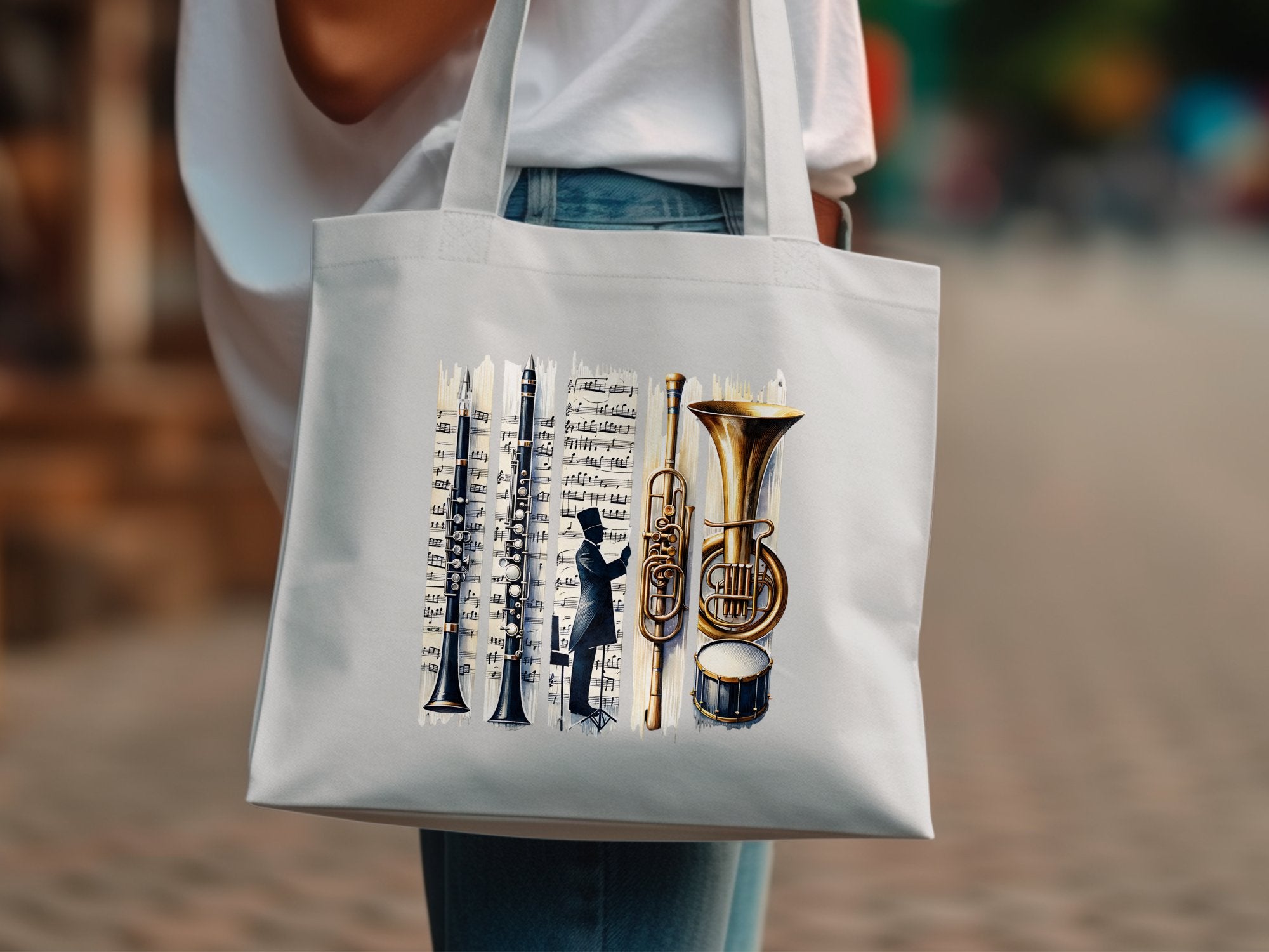 Colorful Music Instruments Tote Bag, Unique Artistic Musicians Gift, Durable Cotton Canvas Bag
