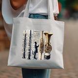 Colorful Music Instruments Tote Bag, Unique Artistic Musicians Gift, Durable Cotton Canvas Bag