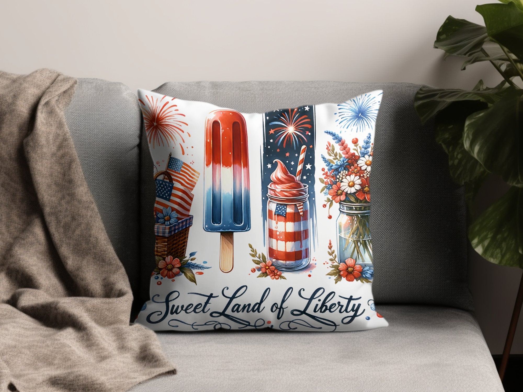 Patriotic Pillow Cover, 4th of July Decor, Red White Blue Ice Pop Design, Liberty Throw Pillow, Festive Home Decoration, American Flag Motif