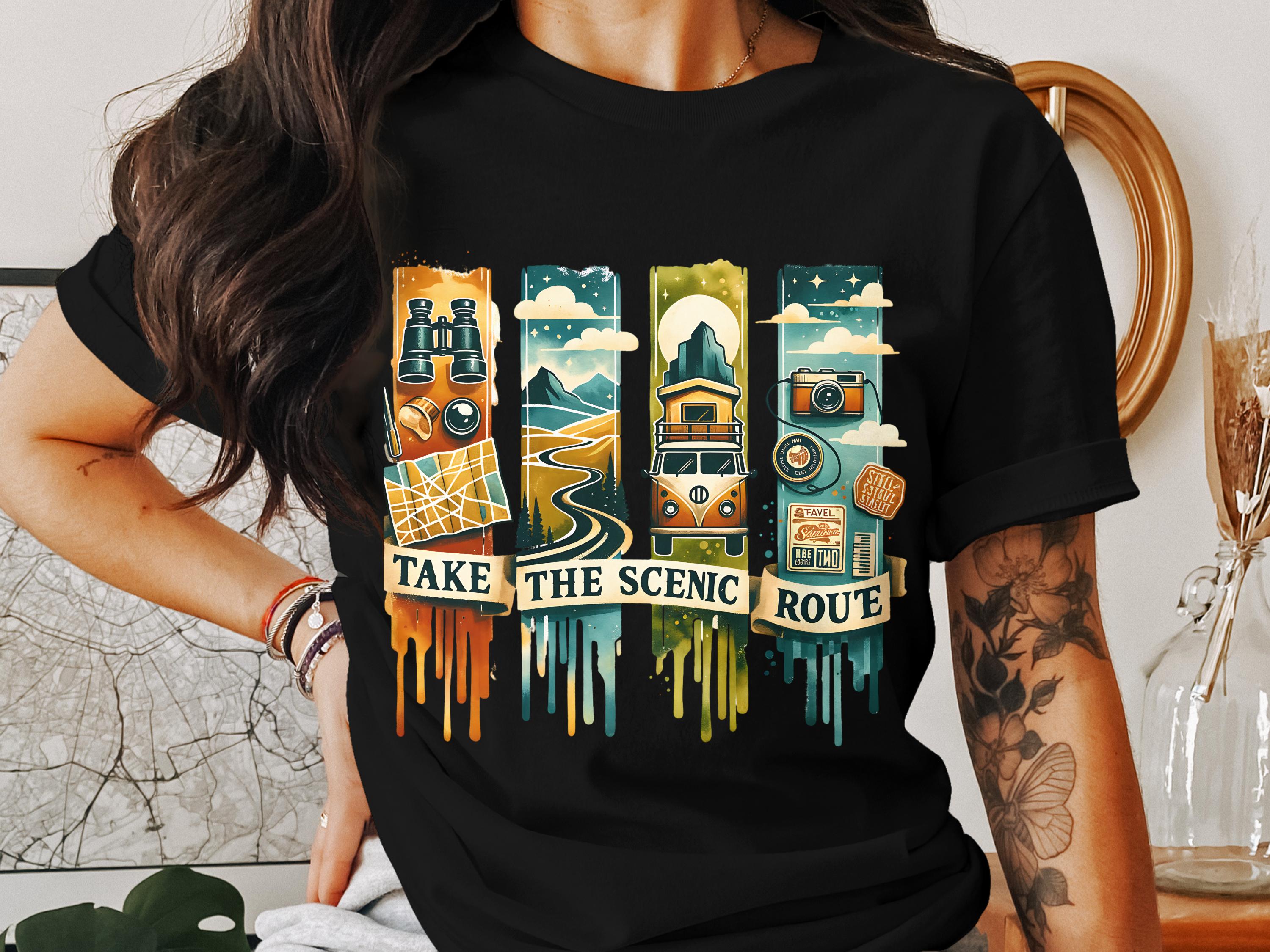 Scenic Route Travel-Themed Graphic T-Shirt, Colorful Adventure Tee, Unisex Road Trip Shirt, Gift for Travelers