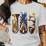 Women's Graphic T-Shirt With Musical Instruments Design - Stylish Casual Top with Vibrant Print
