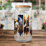 Music Themed Glass Water Bottle, Jazz Instrument Print, Unique Gift for Musicians, Leakproof Lid