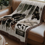 Rustic Off-Road Adventure Throw Blanket, ATV and Dirt Bike Design, Fringed Living Room Decor, Crawl Country Motif, Cozy Home Accessory