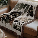Rustic Off-Road Adventure Throw Blanket, ATV and Dirt Bike Design, Fringed Living Room Decor, Crawl Country Motif, Cozy Home Accessory