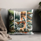Vintage Motorcycle Adventure Throw Pillow, Off-Road Biking Decorative Cushion, Outdoor Travel Theme Home Accessory