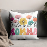 Colorful Floral Momma Throw Pillow, Mother's Day Gift, Decorative Cushion for Sofa, Home Decor