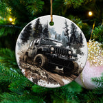 Off-Road Jeep Adventure Ceramic Ornament, Christmas Tree Decor, Outdoor 4x4 Vehicle, Gift for Car Enthusiasts, Holiday Decoration