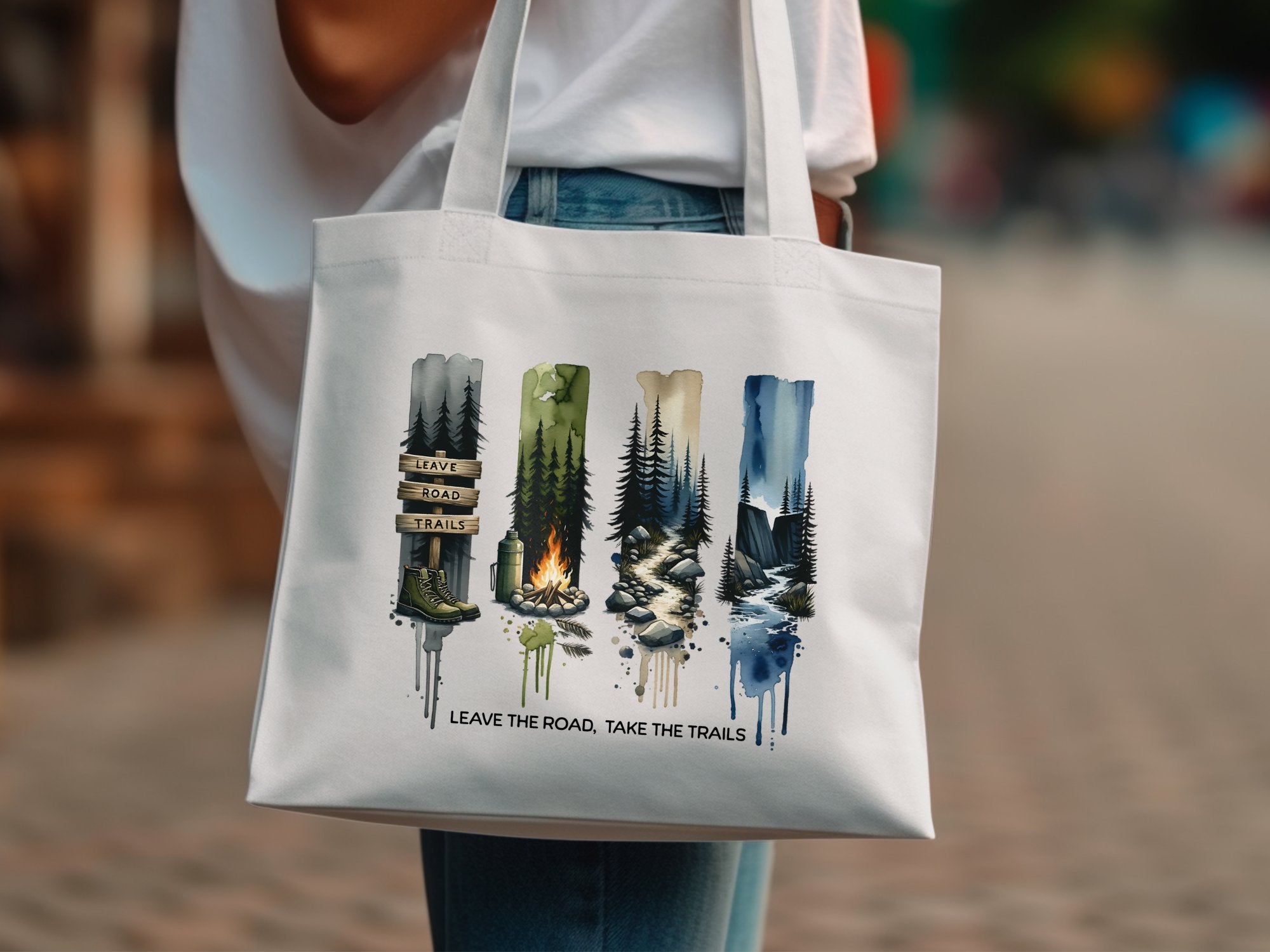 Nature Inspired Canvas Tote Bag, Artistic Forest Print, Eco-Friendly Reusable Shopping Bag, Outdoor Adventure Gift