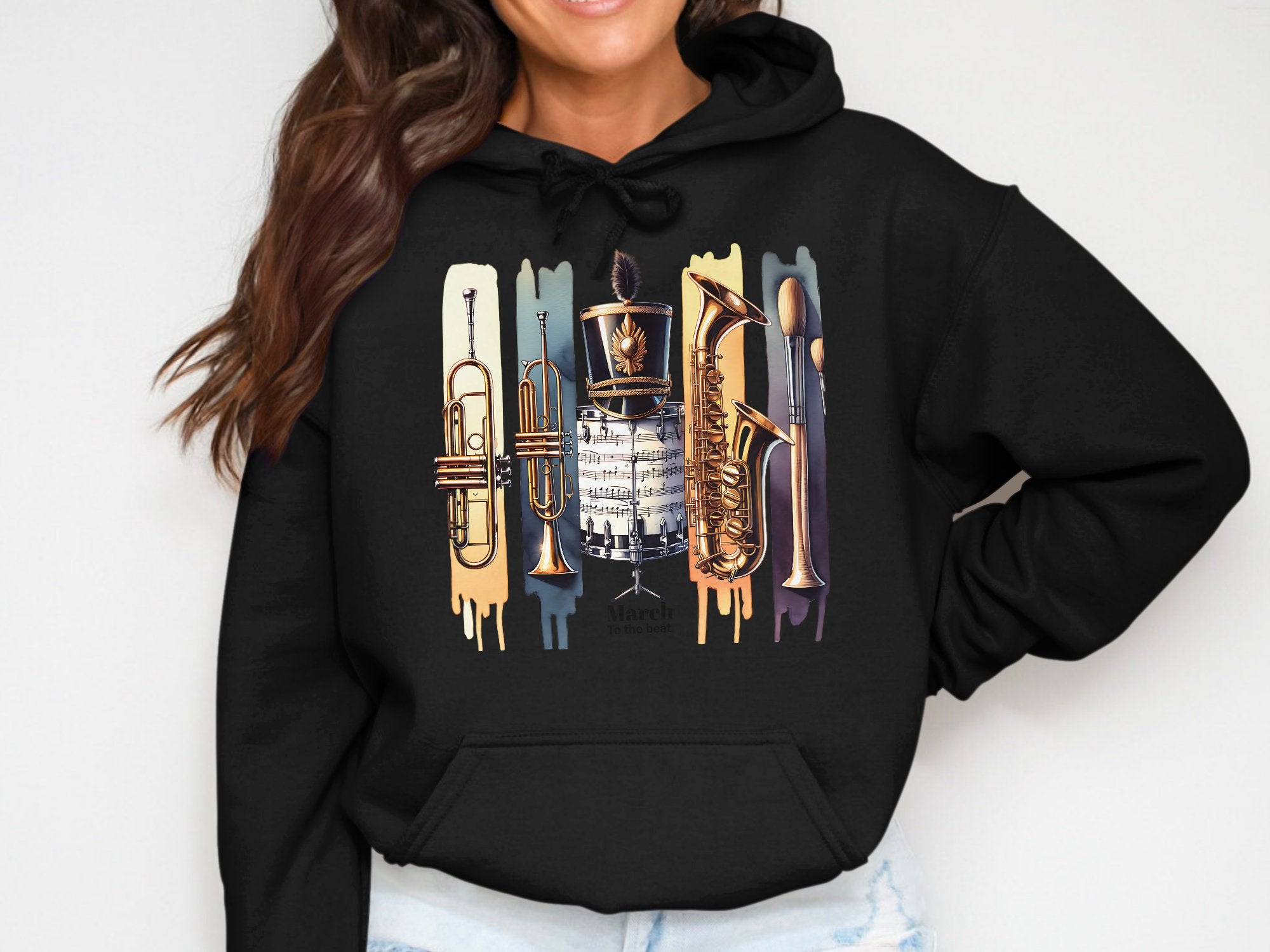Marching Band Instruments Hoodie, Music Lover Sweatshirt, Brass Section Graphic Pullover, Unisex Band Apparel