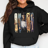 Marching Band Instruments Hoodie, Music Lover Sweatshirt, Brass Section Graphic Pullover, Unisex Band Apparel