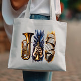 Music Themed Tote Bag, Colorful Brass Instruments Design, Canvas Shoulder Bag, Unique Gift for Musicians and Teachers