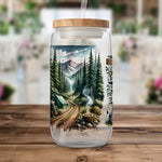 Scenic Mountain Landscape Clear Water Bottle, Unique Camping Design, Eco-Friendly, Travel Hydration Essential