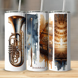 Unique Music Themed Tumblers, Brass Instruments, Piano, Theater Design, Stainless Steel, Gift for Musicians, 20 oz