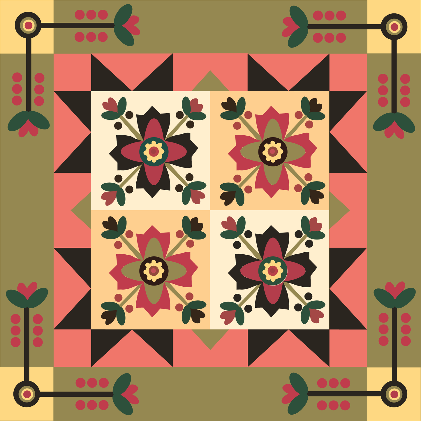 12x12" Country Rose Barn Quilt PDF Pattern, SVG Pattern, Wood quilt to paint for outdoors Bundle