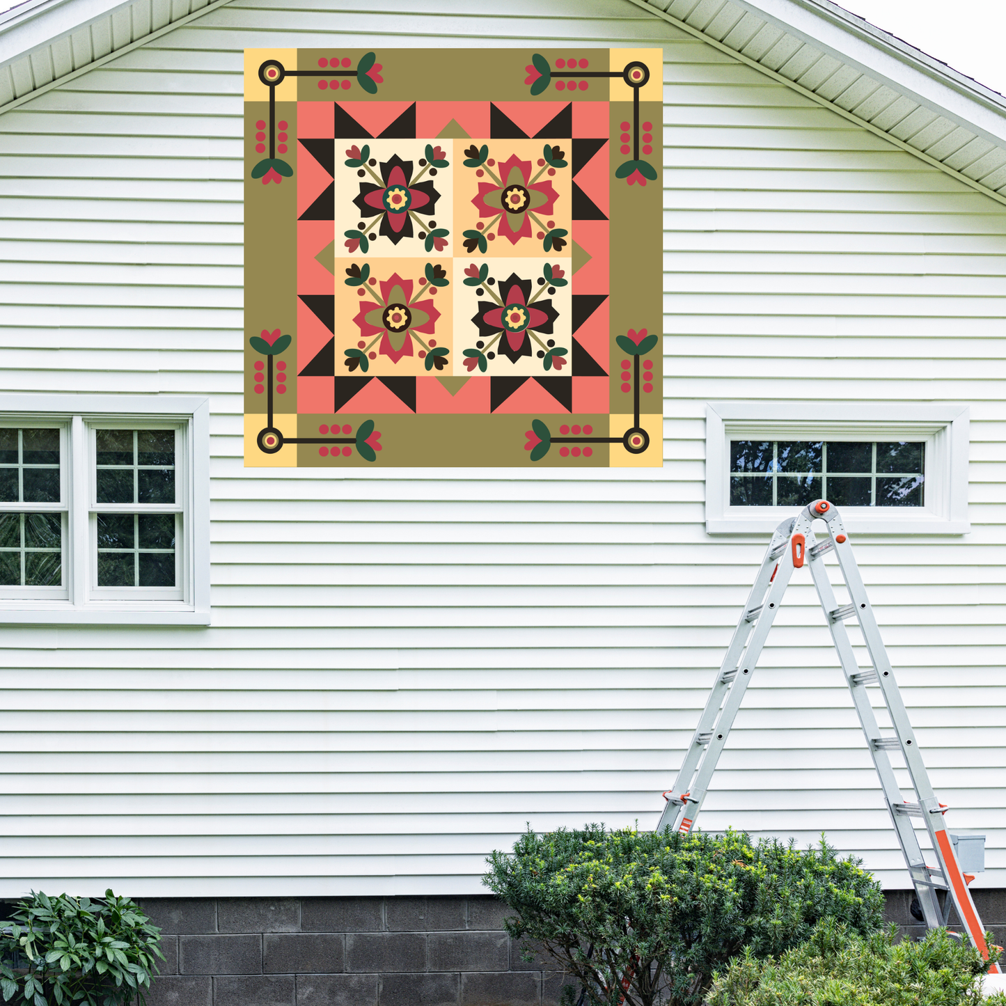 12x12" Country Rose Barn Quilt PDF Pattern, SVG Pattern, Wood quilt to paint for outdoors Bundle