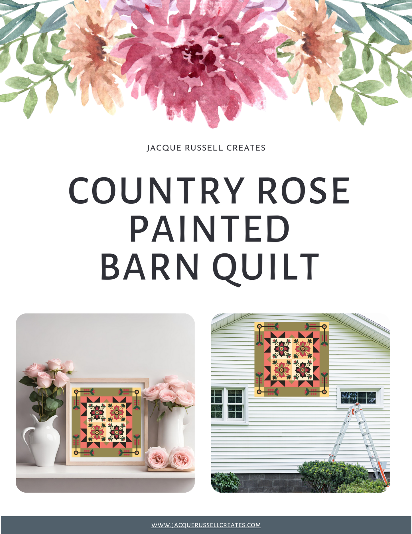 Country Rose Barn Quilt Digital PDF SVG Printable Pattern | Wood Barn Quilt | Paint yourself Barn Quilt downable PDF Bundle