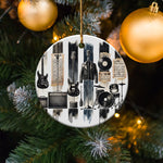 Vintage Music Instruments Christmas Ornament, Round Ceramic Holiday Decoration, Guitar Drums Gifts for Musicians