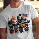 Men's Adventure Motorcycle Graphic T-Shirt, Off-Road Biking Print, Casual Cotton Tee, Outdoor Enthusiast Gift Idea
