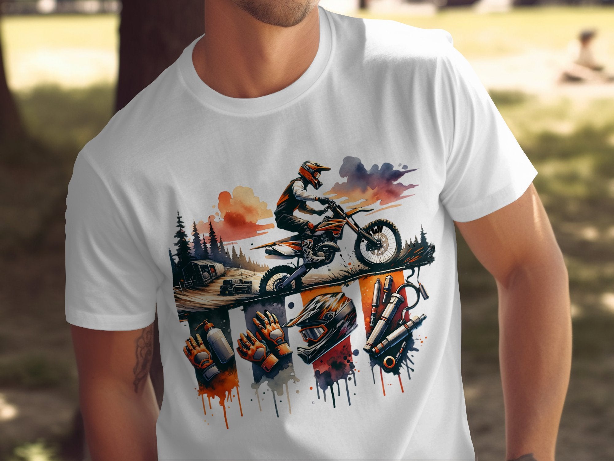 Men's Adventure Motorcycle Graphic T-Shirt, Off-Road Biking Print, Casual Cotton Tee, Outdoor Enthusiast Gift Idea