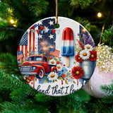 Patriotic Christmas Ornament, American Flag, Vintage Truck Design, Holiday Tree Decoration, Festive Seasonal Decor
