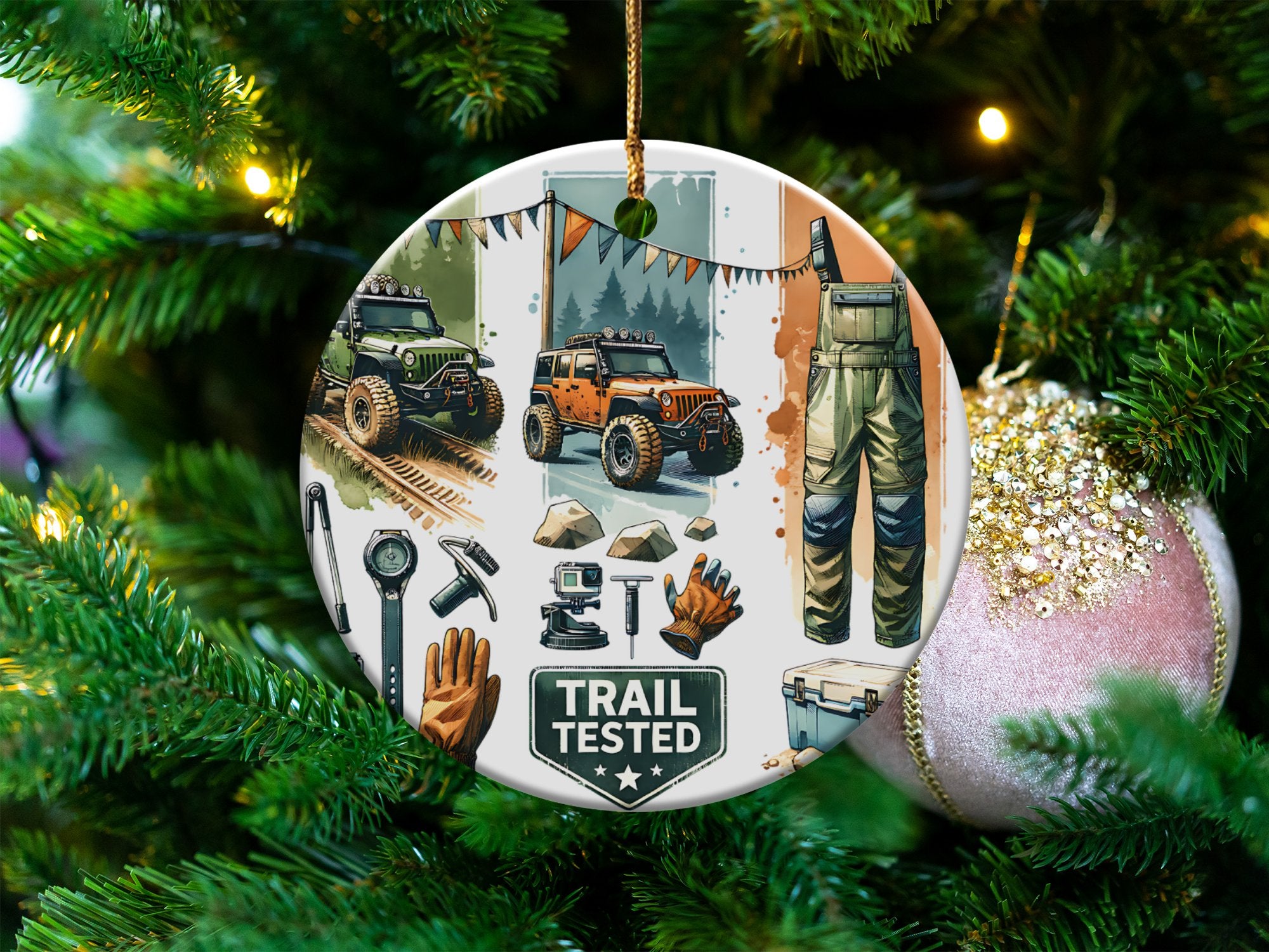 Trail Tested Off-Road Jeep Themed Christmas Ornament, Unique Holiday Tree Decor, Gift for Jeep Lovers