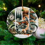 Vintage Motorcycle and Nature-Themed Christmas Ornament, Holiday Tree Decoration, Unique Festive Bauble with Outdoor Adventure Motif