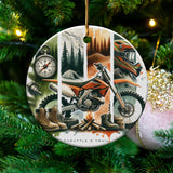 Vintage Motorcycle and Nature-Themed Christmas Ornament, Holiday Tree Decoration, Unique Festive Bauble with Outdoor Adventure Motif