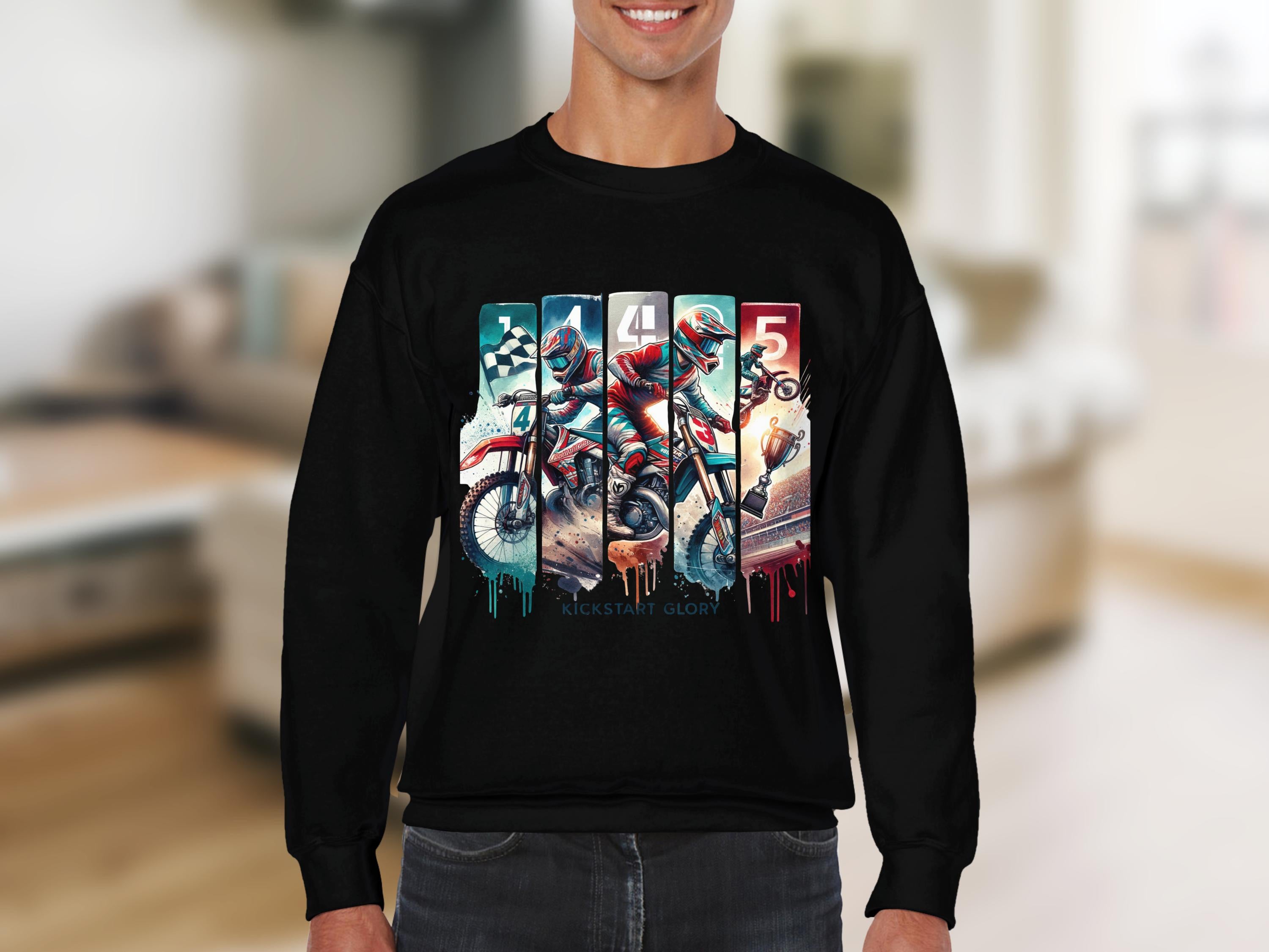 Vintage Motorcycle Print Long Sleeve Shirt, Men's Graphic Tee, Casual Streetwear, Unique Biker Apparel
