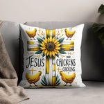 Jesus and Chickens Throw Pillow, Sunflower Christian Home Decor, Modern Farmhouse Style Cushion