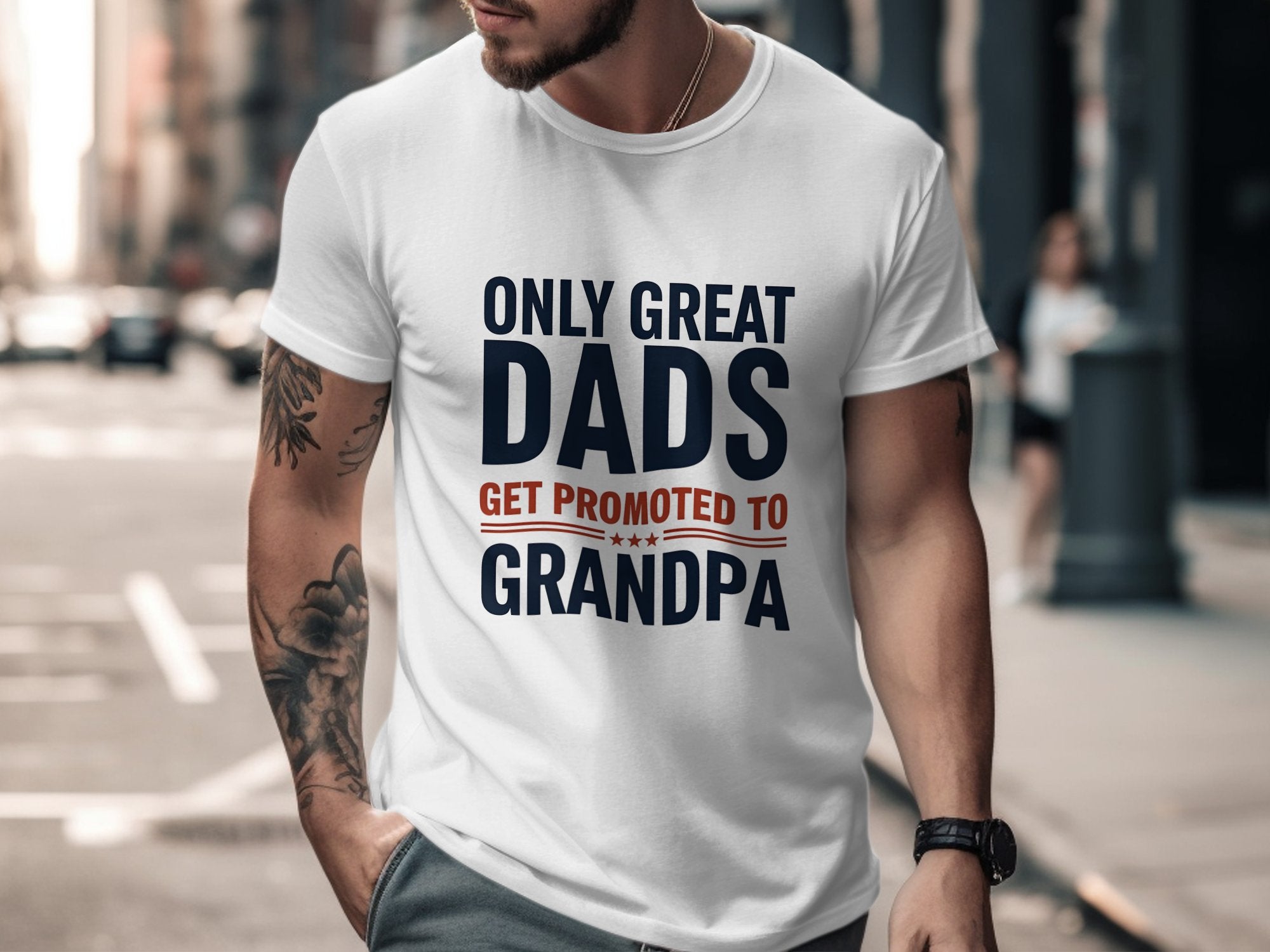 Men's White T-Shirt 'Great Dads Get Promoted to Grandpa' Funny Gift for Grandfather